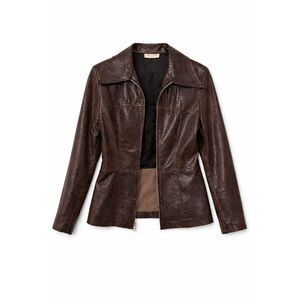 Hailee USA Brown Croc Embossed Jacket Vintage Small Y2K Zip Up Faux Leather